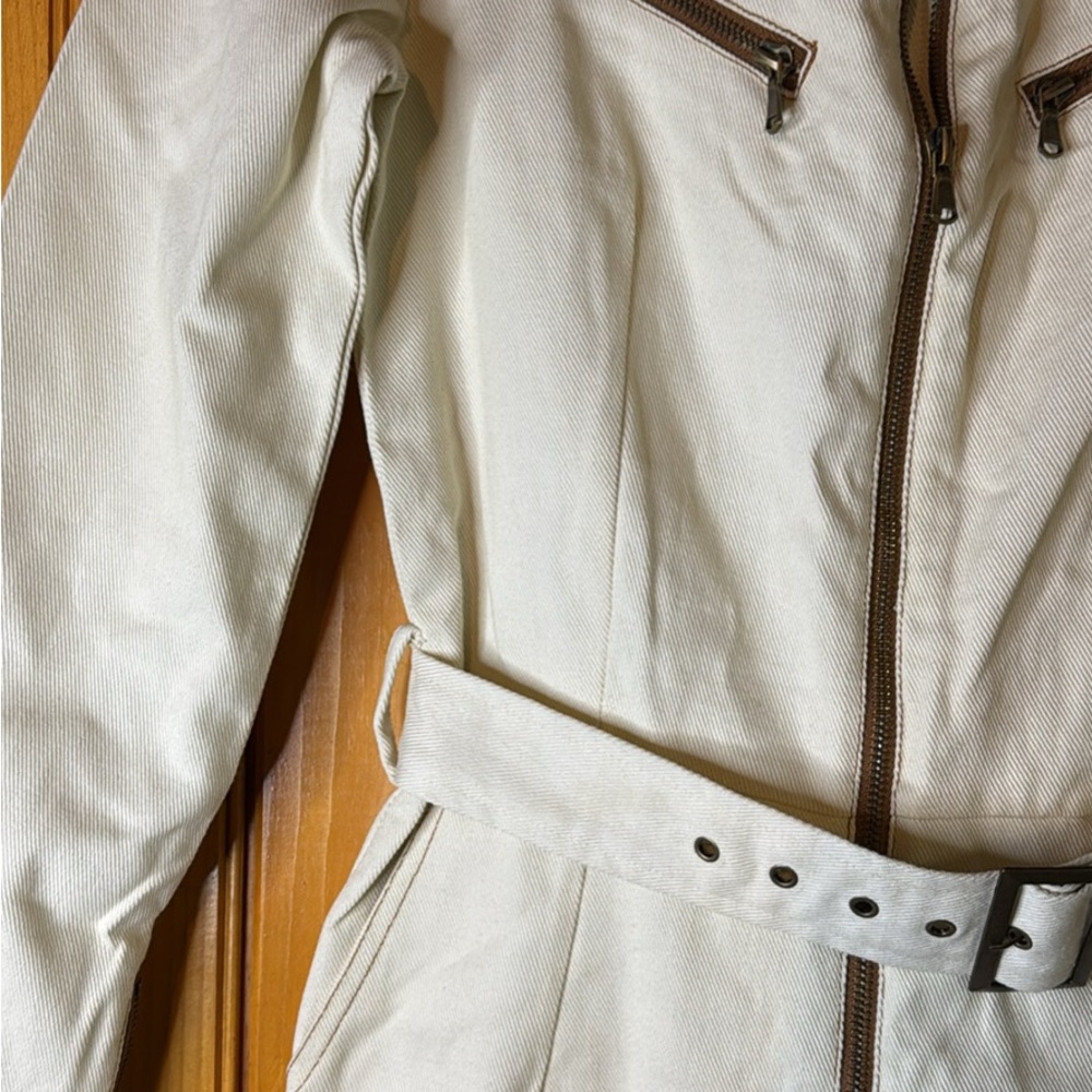 Choosy Elegant Cream Denim Belted Jumpsuit - Picture 4 of 7